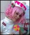Left to right: Milk-chan (Pop'n'Music) by Kat, cosplayers Rowen and Pauline, then a Bonemine (Asterix) cosplayer
